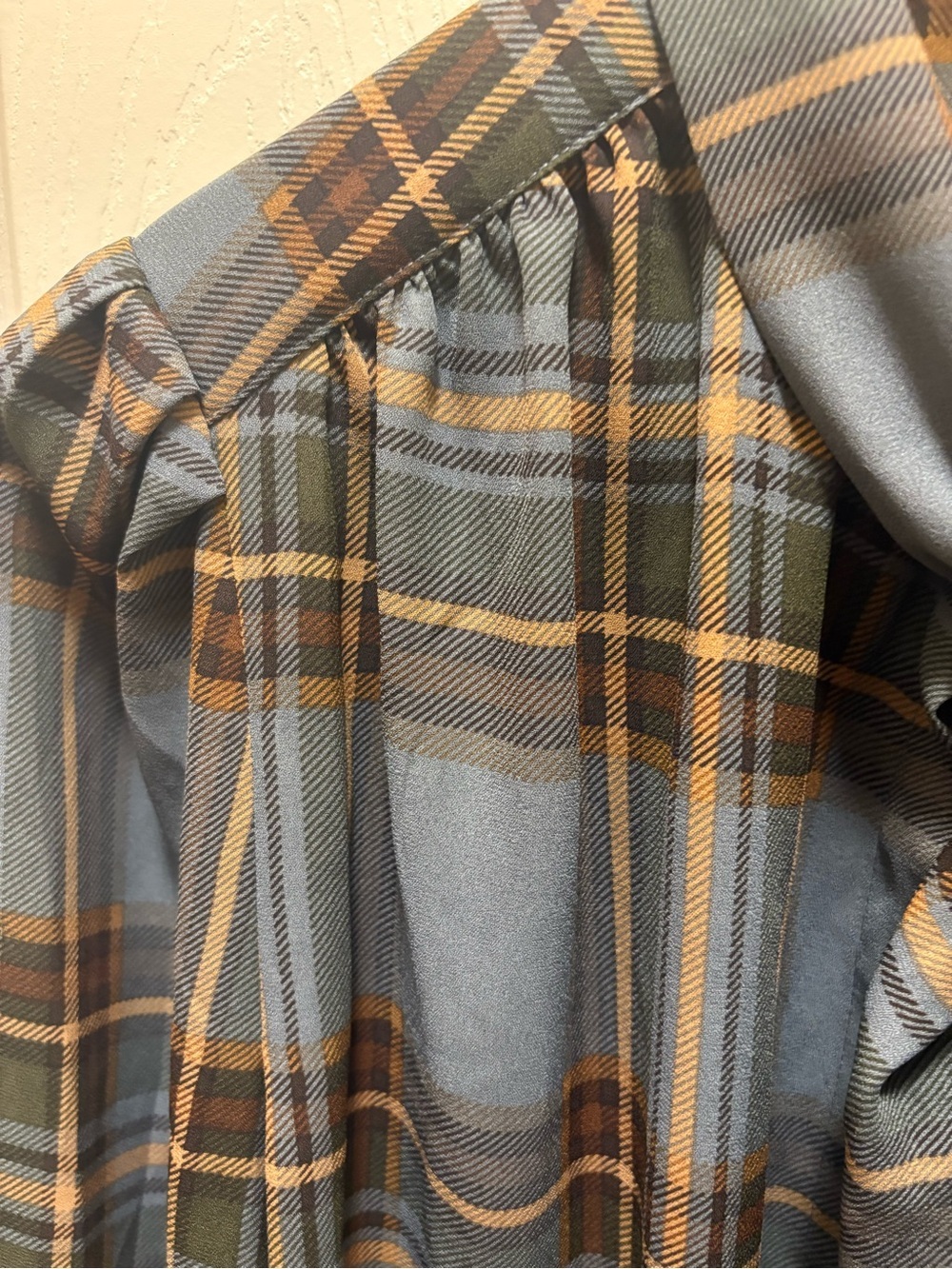 Lauren Ralph Lauren Plaid Tie Neck Bow Blouse Womans Sz M Blue Gray Brown - Picture 13 of 16